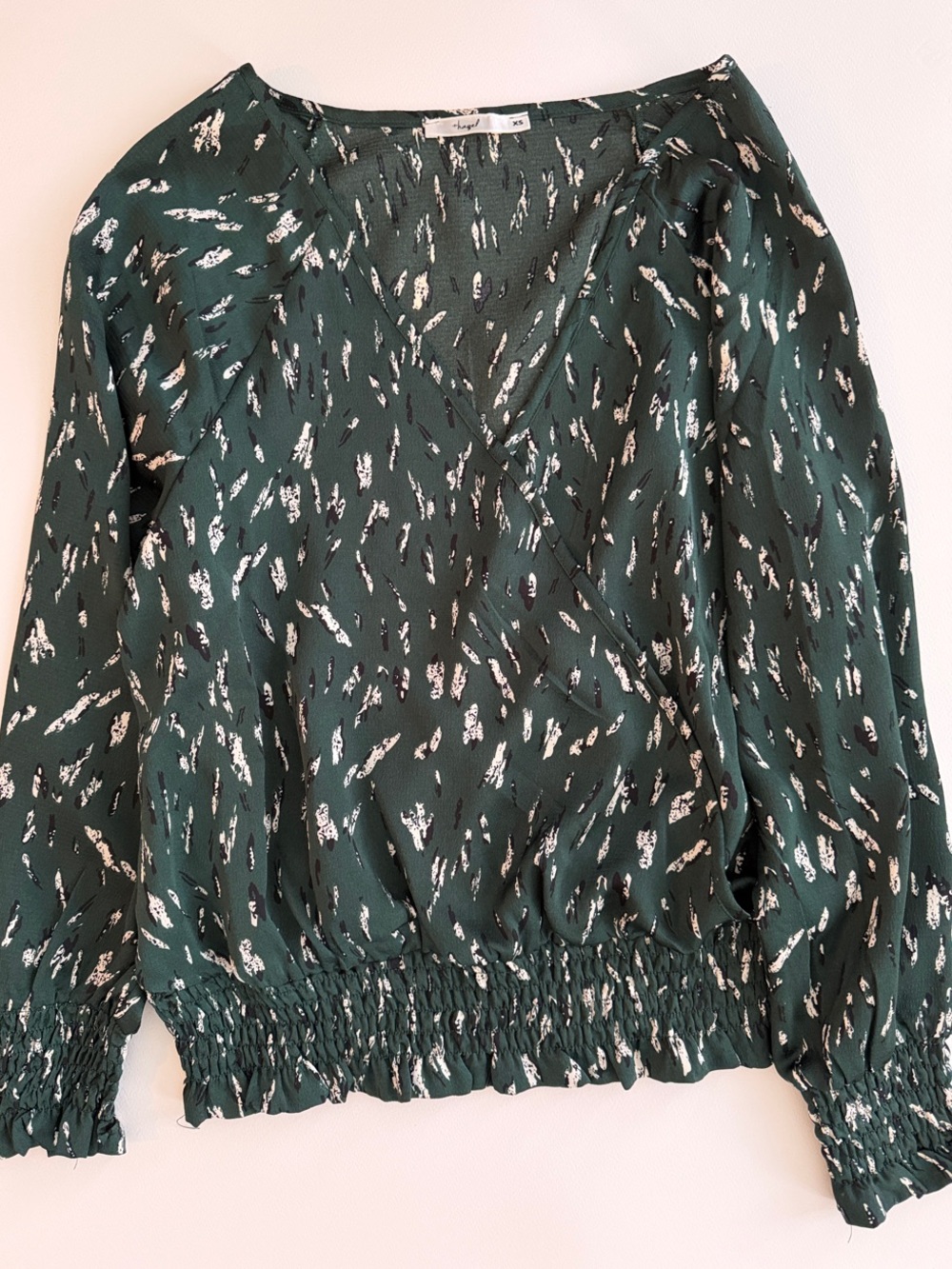 hazel Deep Forest Green Abstract Print Wrap Blouse
